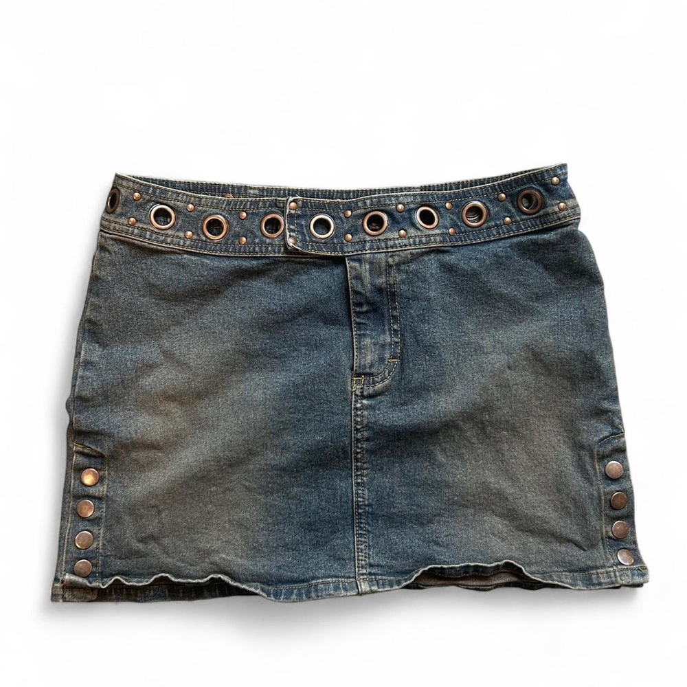 Denim Mini Skirt with Grommet Details